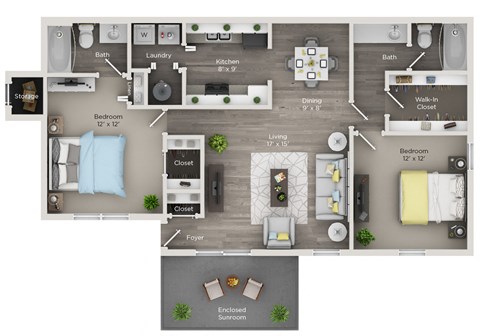 Palmetto Floor Plan at Edgemont Apartments, PRG Real Estate, Greenville, South Carolina
